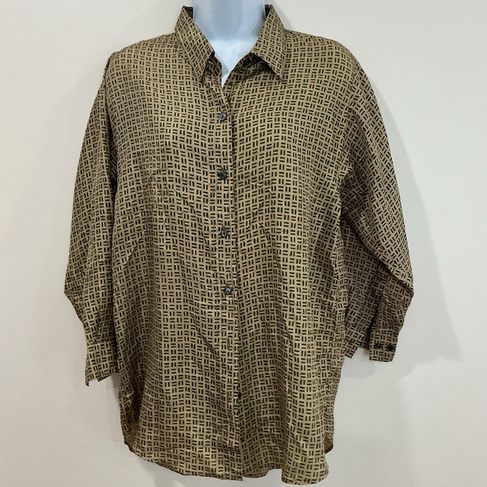 Vintage WHISTLES 100% SILK Geometric Print Long Sleeve Tunic Blouse Size Medium